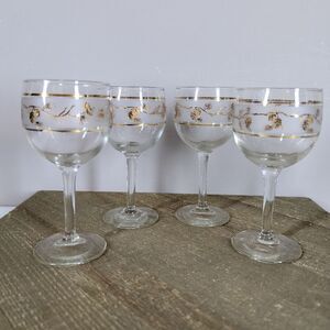 4 Vintage Golden Pinecone Wine Glasses Mid-Century Libbey